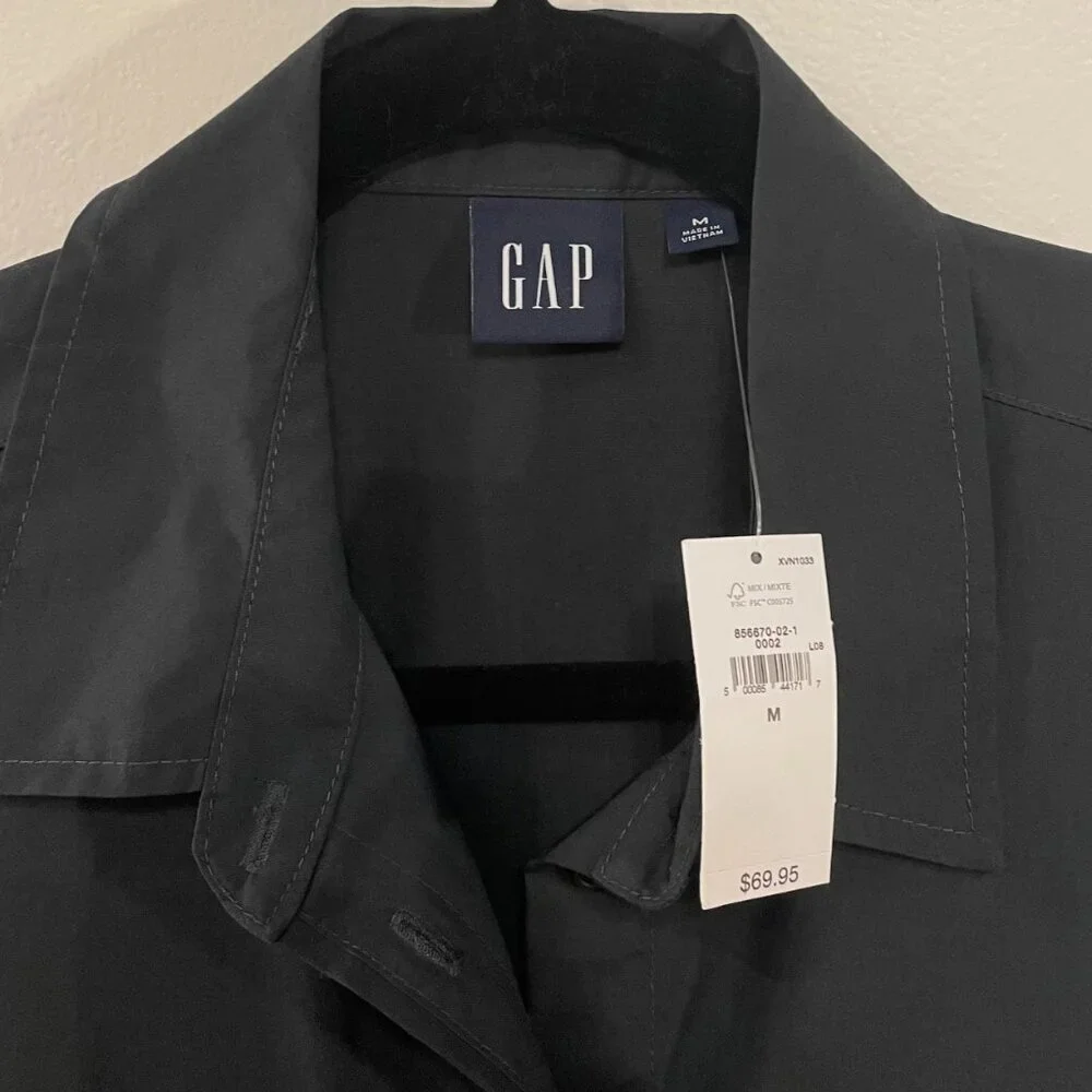 New Gap 100% Cotton Utility Back Cut-Out Shirtdress Black Medium